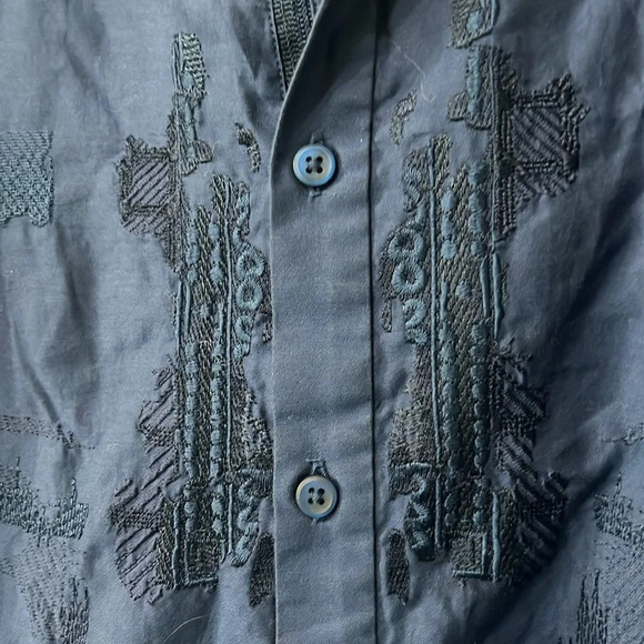 Robert Graham Mens Embroidered Button Down Navy Blue Black 100% Cotton Size XL - Picture 7 of 10